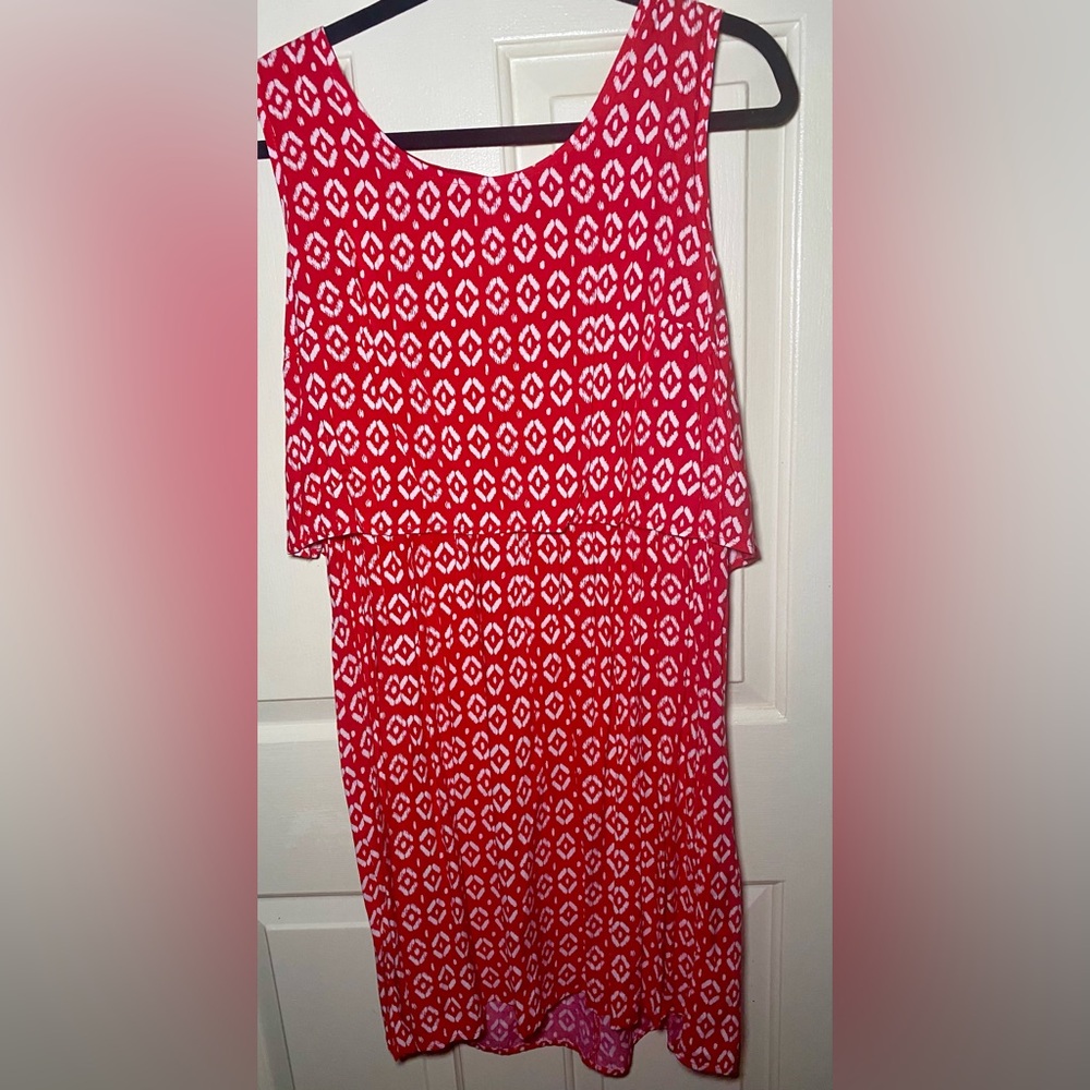 Faded Glory Womens Red White Geometric Sleeveless Dress‎ 16/18
